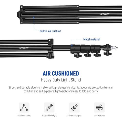 NEEWER 9.8ft/3m Air Cushioned Light Stand, Heavy Duty Metal Photography Tripod Stand with 1/4 to 3/8 Reversible Spigot, 3 Way Mounting Interface & Metal Locking Knobs, Max Load 5.5lb/2.5kg