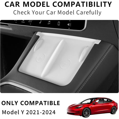 Temmis Center Console Wireless Charging Mat for Tesla Model 3 2021-2023 / Model Y 2021-2024, Anti-Slip Waterproof Silicone Phone Pad Cover for Model 3/Y (White)