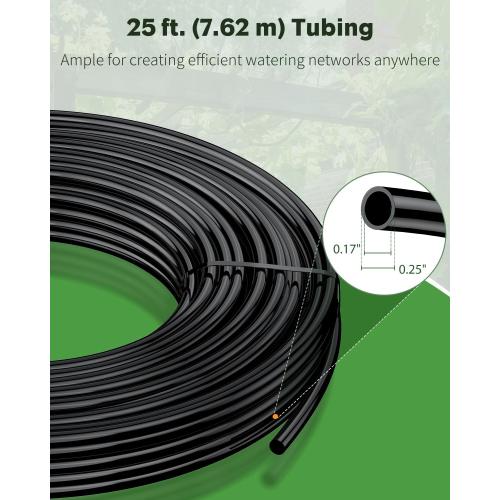 Pawfly 25 ft. Drip Irrigation Tubing, 1/4 Inch Blank Distribution Tubing for Drip Irrigation System, PVC Drip Irrigation Line Hose Roll, Drip Irrigation Part for Garden Watering, Black