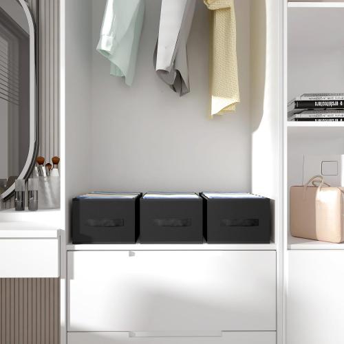 3-Pack Wardrobe Clothes Organizer 7 Grids Pants Organizer for Closet Foldable Closet Organizers and Storage for Jeans Shirts Pants, Black