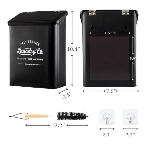 Magnetic Lint Bin for Laundry Room, Wall Mounted Lint Trash Can with Lid for Dryer, Laundry Room Organization and Storage with Brush(Black)