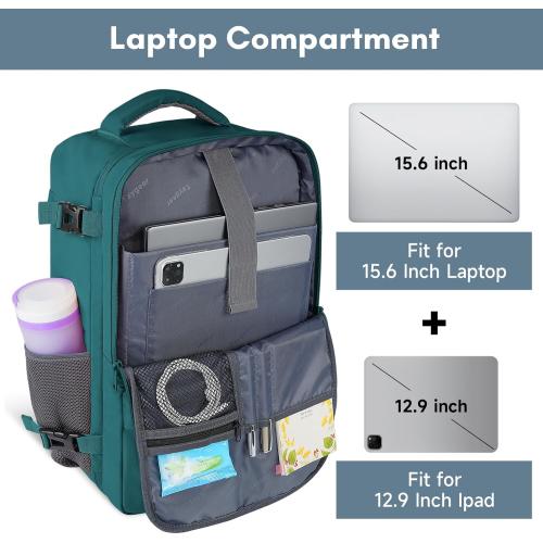 Taygeer Carry on Backpack for Men Women, Luggage Laptop Backpack for Airplane Travel with USB Charging Port, 35L Water Resistant Gym Weekender Bag for College Gift, Peacock Blue