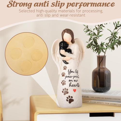 Pet Memorial Gifts, Black Dog | Angel of Comfort Embraces Pet Over Rainbow Bridge, Sculpted Hand Painted Figure, Includes Sympathy Card, For Pet Loss