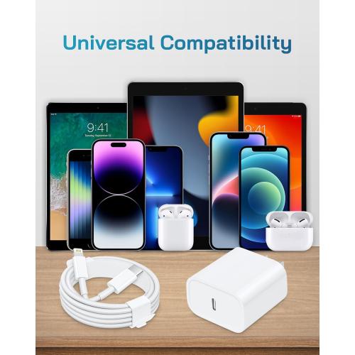 CXX Fast Charger for iPhone [3-Pack, MFi Certified], 20W USB-C PD Block with 6Ft Charging Cable Compatible with iPhone 14/13/12/11/Pro Max & iPad
