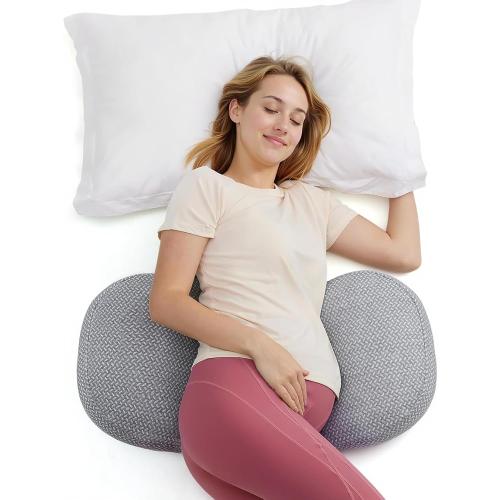 Momcozy Portable Pregnancy Pillow - Adjustable W Shaped Maternity Pillow | Wedge Pillow for Back, Belly and Hip Support for Pregnant Women, Space-saving Ideal for Traveling, Breathable Removable Cover