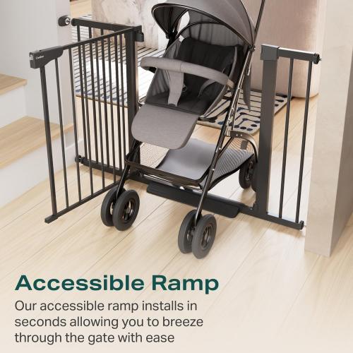 Cumbor 2 Pack 29.7-46 Baby Gate for Stairs, Mom's Choice Awards Winner-Auto Close Dog Gate for doorways, Easy Install Pressure Mounted Pet Gates indoor, Easy Walk Thru Wide Safety Gate for Dog, Black