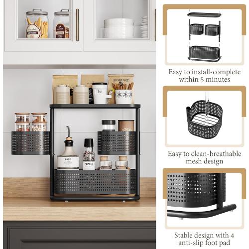 KINGRACK Bathroom Counter Organizer, 3 Tier Rotating Vanity Bedroom Storage cabinet, Cosmetic Holder Standing Shelf, Bathroom Tray for Countertop Storage, Kitchen Spice Rack, Black