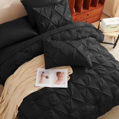 CozyLux King Size Comforter Set 7 Pieces Bed in a Bag Black Comforter King Bed Set Pintuck Bed Sets Pinch Pleat Bedding Sets with All Season Comforter, Flat Sheet, Fitted Sheet and Pillowcases&Shams