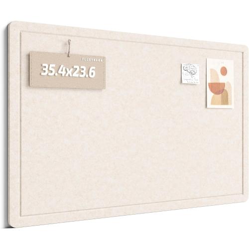 Fluxynara Bulletin Board,35.4 x 23.6 Cork Board Alternative with 12 Safe Removable Adhesive Tabs, Foldable Felt Pin Board for Home Office, Classroom, Bedroom,Entryway for Walls—Oatmeal