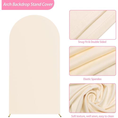 Putros Wedding Arch Cover 6.6FT Beige Spandex Fitted Round Top Chiara Backdrop Stand Covers for Wedding Birthday Party Decoration