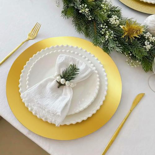 Cedilis 100PCS Disposable Gold Paper Charger Plate, 13 Round Gold Placemats for for Elegant Table Decor, Perfect for Weddings, Holiday Parties, Receptions