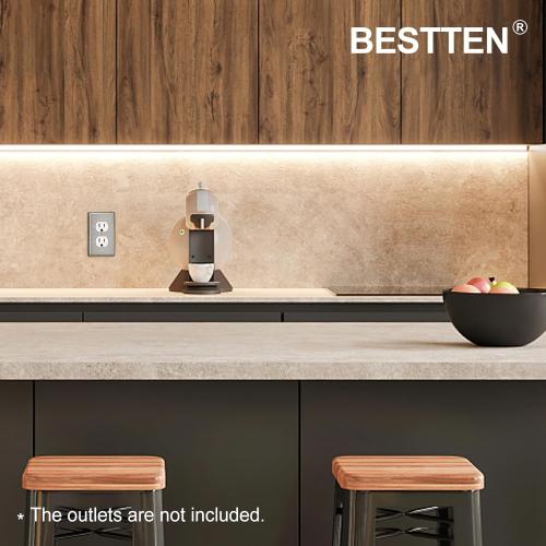 BESTTEN 10 Pack Duplex Receptacle Metal Wall Plate with Protective Film, 1 Gang Standard Industrial Stainless Steel Outlet Cover, Durable Corrosion Resistant, Brushed Finish, Silver