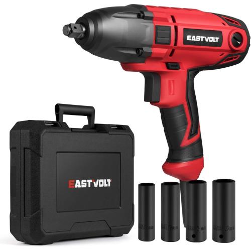 Eastvolt 800W Electric Impact Wrench, Heavy Duty 7.5 Amp Corded Max Torque 450 Ft-lbs 3400 RPM, 1/2 Inch with Hog Ring Anvil