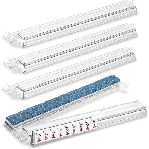 Mahjong All-in-One Tile Rack & Pusher, Clear Acrylic Mahjong Rack and Pusher Combo, Modern American Majiang Tile Racks Set of 4 (Clear)