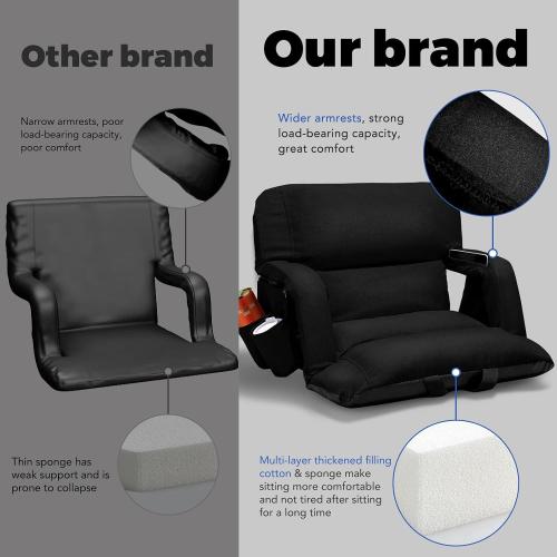 Extra Wide Stadium Seats With Back Support 2 Pack, Exclusive Sofa Style Design Thick Bleacher Chairs With Back and Cushion, 6 Reclining Positions - Ultimate Comfort for Sports Events (Black, 25)