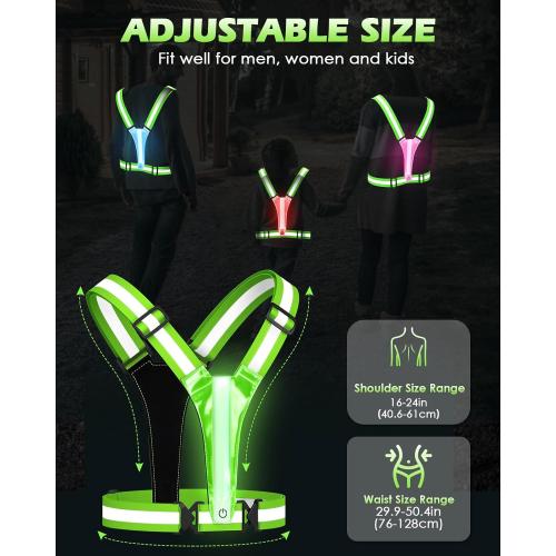 Zacro LED Reflective Vest Running Gear, 5 Lights Colors High Visibility Reflective Running Gear Rechargeable Light Up Running Vest for Walking Running Cycling, Adjustable for Men Women Kids