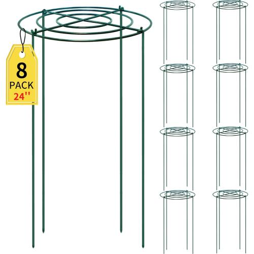 SYITCUN 8pack Peony Cages and Supports, 24” Four Legs Peony Cage, Heavy-Duty Peonies Support Cages, Peony Ring for Roses, Hydrangeas, Sage, Peonies, Cucumbers, Tomato