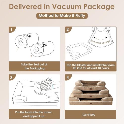 EHEYCIGA Orthopedic Dog Beds for Extra Large Dogs, Waterproof Memory Foam XXL Dog Bed with Sides, Non-Slip Bottom and Egg-Crate Foam Big Pet Couch Bed with Washable Removable Cover, Camel
