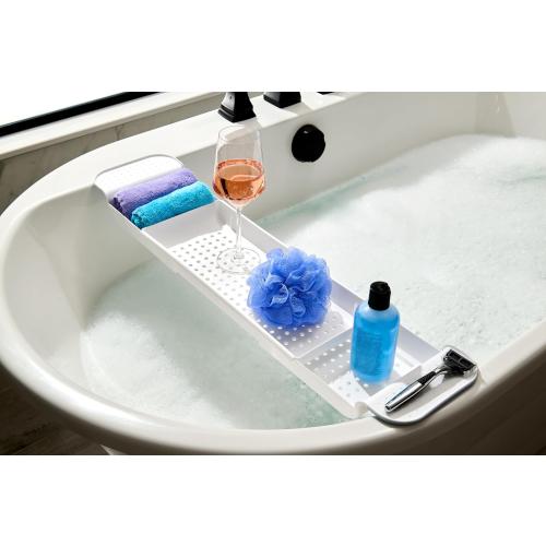 Madesmart Expandable Bath Tray for Bathtubs, Plastic Shower and Bath Shelf Caddy, White, Multifunctional Bathtub Bathroom Organizer