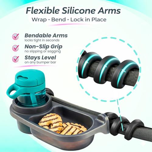 Swanoo Universal Stroller Snack Tray | Compatible With Nuna Mockingbird Bugaboo Uppababy | Stroller Bumper Bar Tray Attachment with Cup Holder | Baby Toddler Disneyland Essentials Stroller Accessories