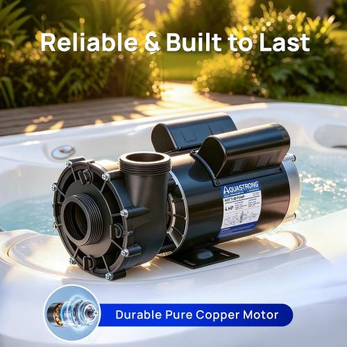 Aquastrong Spa Pump, 4HP Dual Speed Hot Tub Pump, 56 Frame, Up to 14,000 GPH, 230V Durable Motor, Easy Installation, Compatible with Most Hot Tubs & Spa Systems