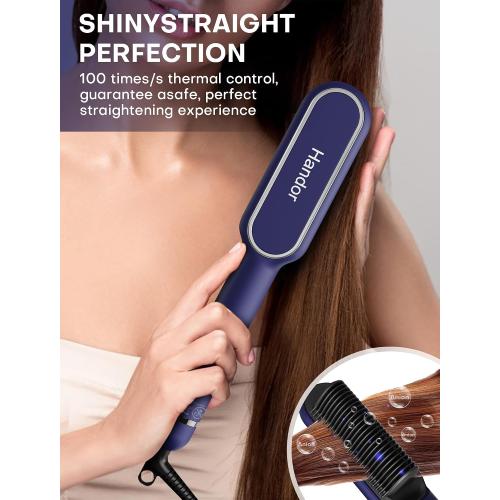 Pro Ionic Hair Straightener Brush for Women - 9 Temp Settings with LED Display, 20s Fast Heat (250°F-410°F), Dual Voltage & Travel Bag for Frizz-Free Salon Finish