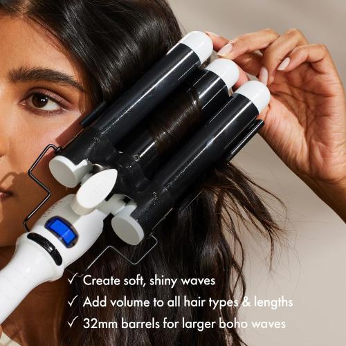 BONDIBOOST Wave Wand Hair Curling Iron Wand [32 mm], 1.25 Inch Ceramic Tourmaline Triple Extra Large Barrels   Long Lasting, Natural Looking Waves   Instant Heat Up for Fast Styling