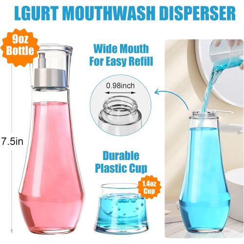 LGURT 9oz Glass Mouthwash Dispenser — Decanter Bottle with Rinse Cup