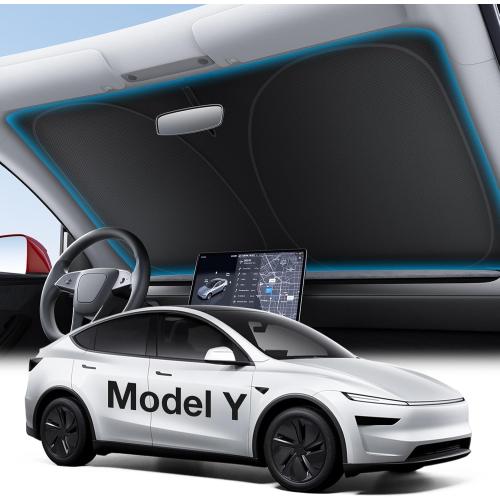 for Tesla Model Y/YL 2020-2026 Windshield Sunshade, Keeps Cool | OEM Design,Cooling Tech Fabric, Foldable Heat-Blocking Sunshade with Storage Bag, for Tesla Model Y/YL 2020-2026 Accessories
