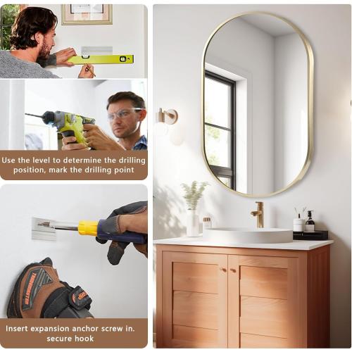 Gold Oval Mirror,  Oval Bathroom Mirror, Vanity Mirror with Brushed Metal Frame, Wall Mount Mirrors Decor for Bathroom, Bedroom, Entryway, Living Room(Hangs Horizontally or Vertically)