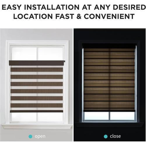 Joydeco No Drill Zebra Blinds for Windows, Cordless Day & Night Dual Sheer Roller Shades, Easy Installation, Free-Stop Lift System, Light Filtering Privacy Blinds for Home(Coffee,35 W x 75 H)