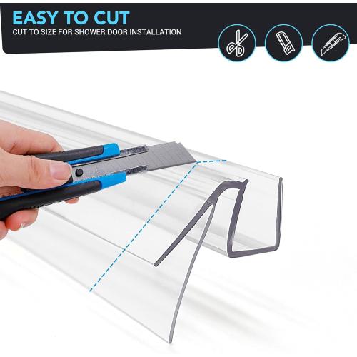 Bathroom Shower Glass Door Bottom Seal Strips, Length 39 Inch 2PCS Transparent PVC Door Bottom Seall Strips for 5/16 (8mm) -3/8(10mm) Thick Framless Glass Panel