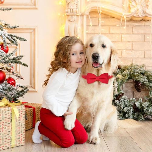 Malier Christmas Collar with Bow Tie - Classic Red Holiday Collars for Girls & Boys, Adjustable for Small to Large Dogs & Cats