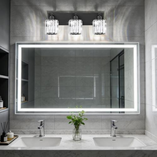 Black Crystal Bathroom Vanity Light, 3-Light Modern Bathroom Lighting Fixtures Over Mirror, Matte Black Wall Sconce Light Fixtures with Round Shade