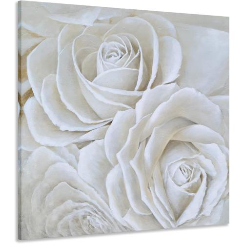 Yihui Arts White Flower Canvas Wall Art with Textured - Square Artwork for Bedroom Over Bed Decor