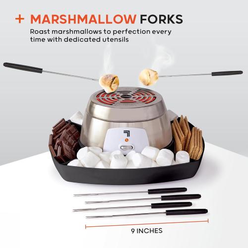 Sharper Image Electric S’mores Maker – 6 Marshmallow Roasting Sticks & Serving Tray Station| Indoor Smores Kit| Kids & Family Party Activity| Kitchen Gadget| Movie Night, Sleepover, Housewarming Gift