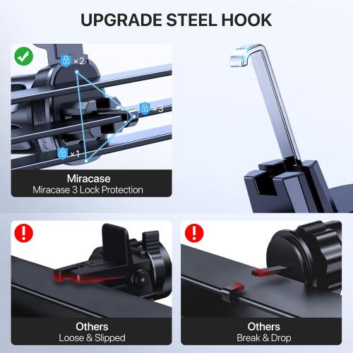 Miracase Upgraded Wider Clamp Phone Holders for Your Car, Metal Hook Air Vent Car Mount [Thick Cases Friendly] Automobile Hands Free Compatible with iPhone 17/16/15/14/13 Series All Smartphone