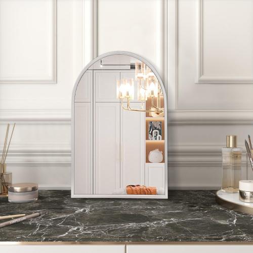 Arched Wall Mirror, Silver Arch Brushed Metal Frame Bathroom Mirror, Arched Top Bathroom Vanity Mirrors for Living Room Bedroom Mantel Entryway Hallways Home Decor Aluminum Alloy Frame