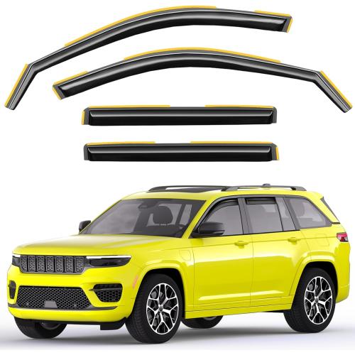 Set of 4 in-Channel Window Rain Guards Fit for Jeep Grand Cherokee 2-Row 2022 2023 2024 2025 (Not for L,Not for 3-Row) Extra Durable Window Deflectors Vent Visors Shades Visors Rain Guards -4 pcs