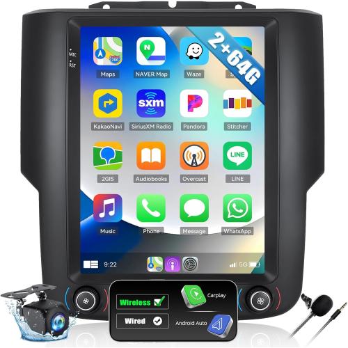 2 64G Android 13 Car Stereo for Dodge RAM 1500 2500 3500 2013-2018(Auto AC) with Wireless Carplay Android Auto, 9.7 Touchscreen in Dash GPS Radio with GPS WiFi Bluetooth FM RDS EQ SWC Backup Camera