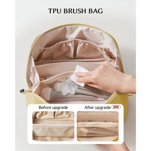 EACHY Travel Makeup Bag, Large Capacity Cosmetic Bag for Women, Waterproof PU Leather, Flat Open Portable Toiletry Bag for Skincare, Brushes & Travel Essentials