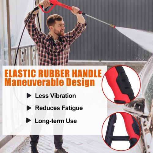 Color Red Brass Power Washer Gun and Hose Kit, Pressure Washer Gun with 26FT Washer Hose & 2 Extension Wands, M22 Fitting, 5 Nozzle Tips,4350PSI