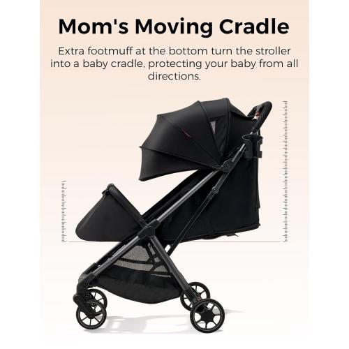 Momcozy ClickGo Lightweight Stroller, Compact Travel Stroller for Airplane with One-Click Fold, Baby Strollers and Toddler Stroller with Large Canopy for Kids from 0 Months, Extendable UPF50  Canopy