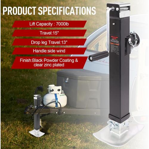 NBJINGYI Heavy Duty 8000LB Trailer Jack 28 Lift, Pipe Mount Swivel Jack with Lock Pin, Square Tube Mount, Side Wind Handle & Foot Plate, Black Coating