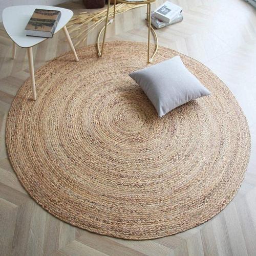Handwoven Jute Braided Area Rug- Rustic Vintage Beige Reversible Rugs Eco Friendly Rugs for Bedroom Kitchen Living Room Farmhouse (Natural-6' Round)