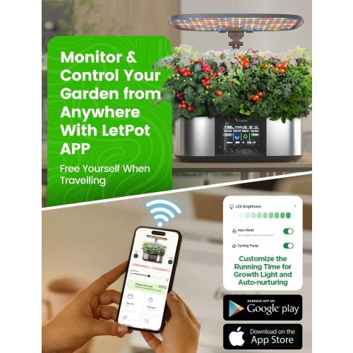 LetPot LPH-Max Hydroponics Growing System Kit, 21 Pods APP & WiFi Automatic Controlled Smart Indoor Garden with 36W LED Grow Light, Auto Drip Irrigation Kits, Self-Managed Nurturing & Watering