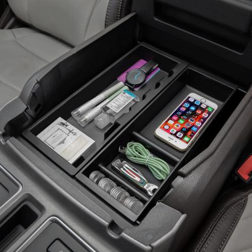 PIMCAR Center Console Organizer for Ford F150 2021 2022 2023, F150 lightning 2022 2023 Armrest Storage Box Accessories ABS Plastic (Work Great with The Factory Tray)-One Tray