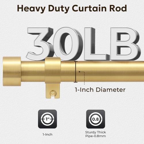 Zeerobee Curtain Rods for Windows 32 to 168, Brushed Gold Curtain Rod, Adjustable 1 Inch Heavy Duty Outdoor/Indoor Modern Drapery Pole, 32-168