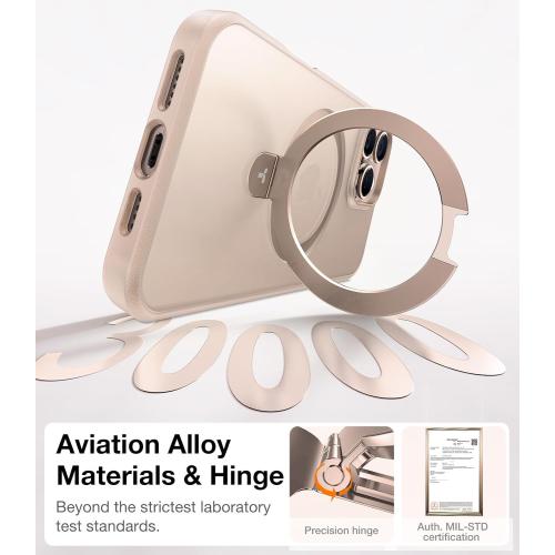 TORRAS Desert Titanium for iPhone 16 Pro Case Magnetic Stand, [Compatible with MagSafe][Flexible Stable Stand] Mil-Grade Protection Translucent Slim Anti-Scratch Ring Kickstand, Rose Gold 6.3, Ostand