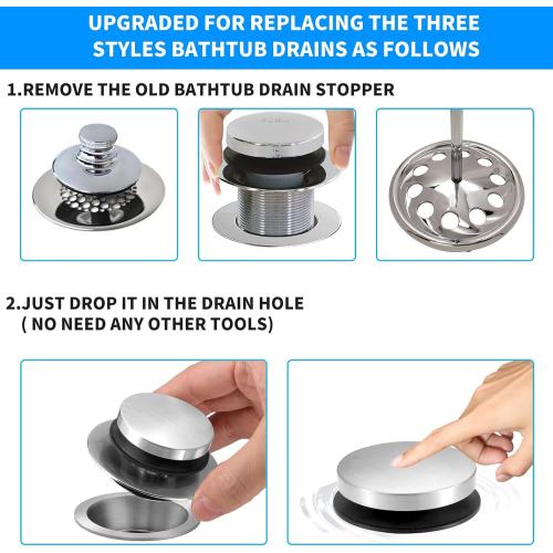 Bathtub Drain Stopper, Tub Stopper/Bathtub Plug for Tip Toe/Trip Lever/Lift&Turn Tub Drains, Bath Tub Drain Stoppers Designed for 1.5-1.72 Drain Hole w/3 O-Rings,Chrome Plated